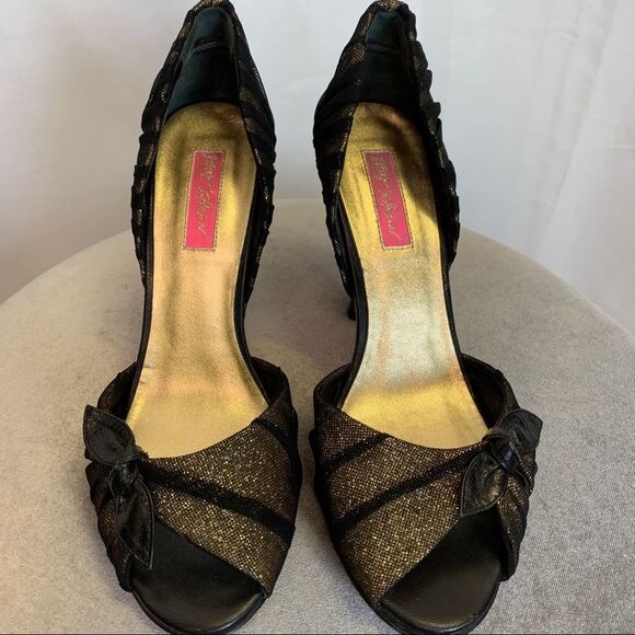 Betsey Johnson black gold Beverly heels size 8 - Picture 4 of 12